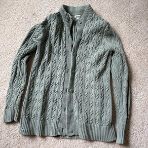 LL Bean Sage Green Cable Knit Cottagecore Sweater 100% Cotton Size xs